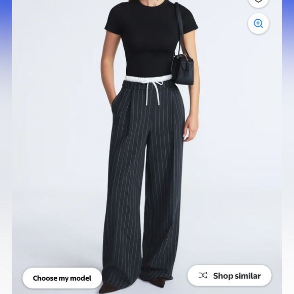Scoop Pants - High waisted wide leg pinstripe pants